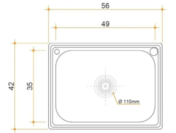 Plano técnico 1 de bacha de cocina de acero inoxidable Esencial