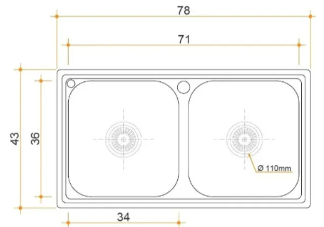 Plano técnico 1 de bacha de cocina de acero inoxidable Esencial dúo