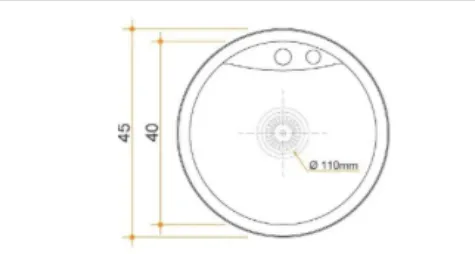 Plano técnico 1 de bacha de cocina de acero inoxidable R45